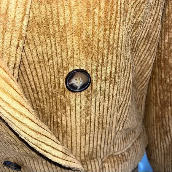 Hem and Thread Corduroy, Floral lined, Double breasted, blazer, jacket w pockets - Picture 4 of 14